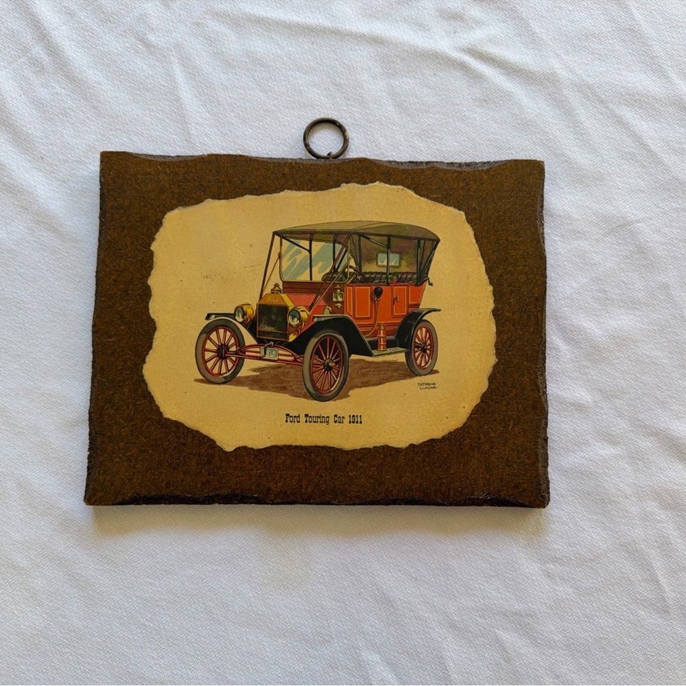 Ford Wall Plaque with Brown and Cream Vintage Touring Car Illustration